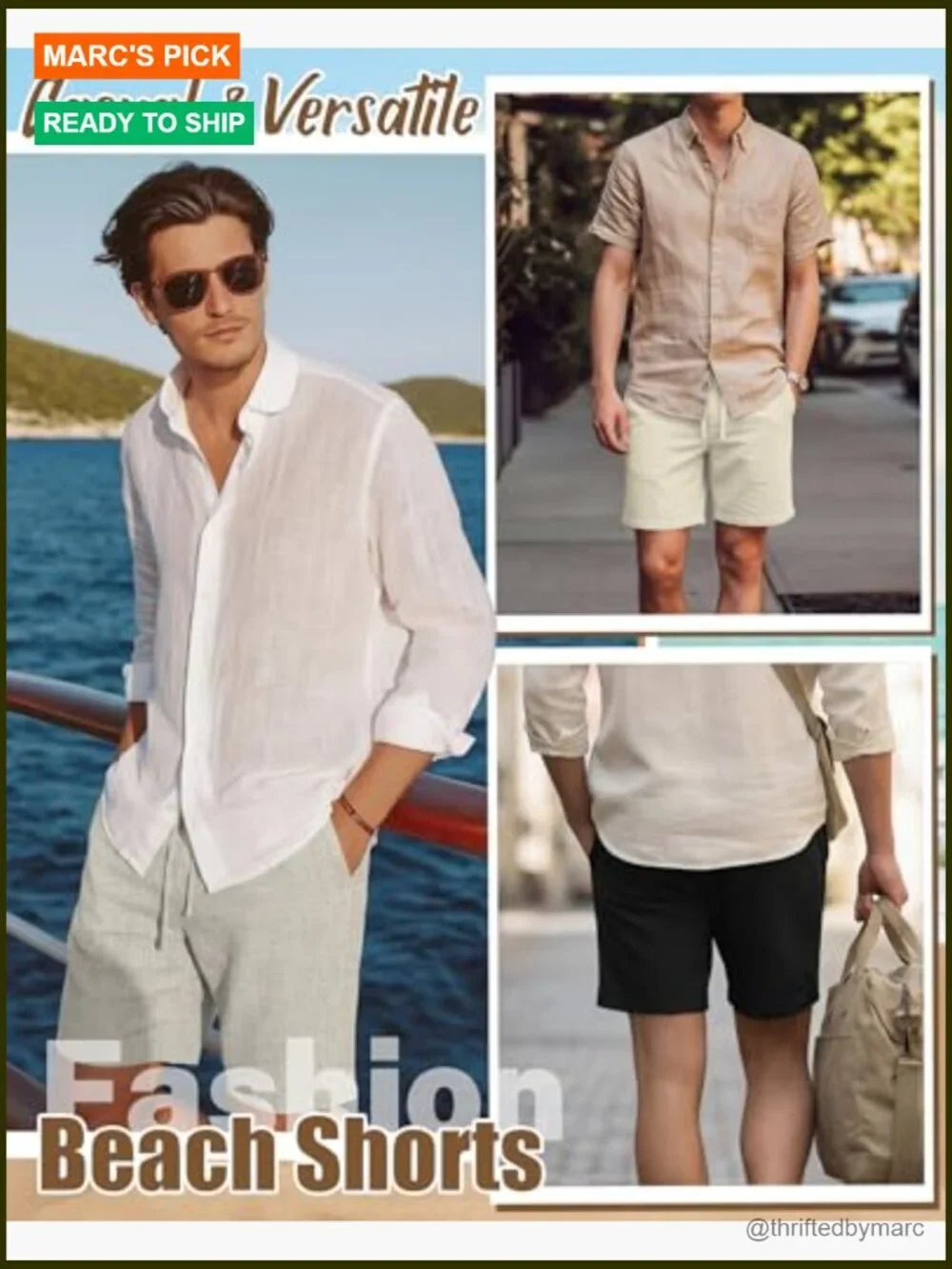 3 Pack Men's Linen Shorts Elastic Waist Drawstring Lightweight Summer Casual